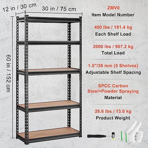 VEVOR Storage Shelves 5-Tier Adjustable 2000 lbs 30"x12"x60" Shelving Unit - Image 3