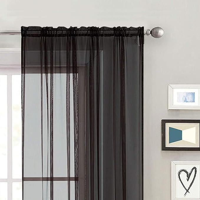 SpaceDresser Black Sheer Curtains 4 Panels Rod Pocket Semi-Sheer Curtain 63 - Image 4