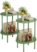 Round Side Table Set of 2,Bedside Table with Storage, Morden Round Nightstand, Samll Side Table for Living Room，Bathroom，Bedroom, Nursery, Laundry, Green