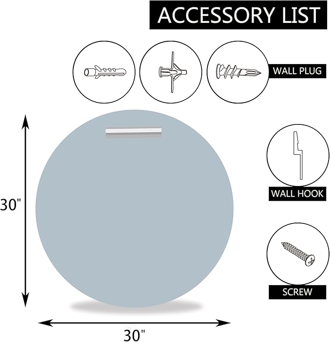 30" Frameless Round Beveled Mirror, 1" Polished Edge Beveled Circle Bathroom Mirror for Wall, Vanity, Entryways