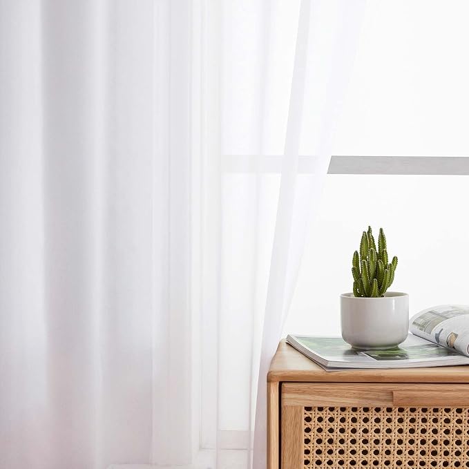 White Sheer Curtains 63 Inch Length 2 Panels Set - Image 6