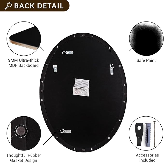 ANDY STAR Black Oval Mirrors for Bathroom, 24x36 Inch Matte Black Stainless Steel Metal Framed Oval Wall Mirror, Modern Vanity Mirror Wall Mount Horizontal or Vertical