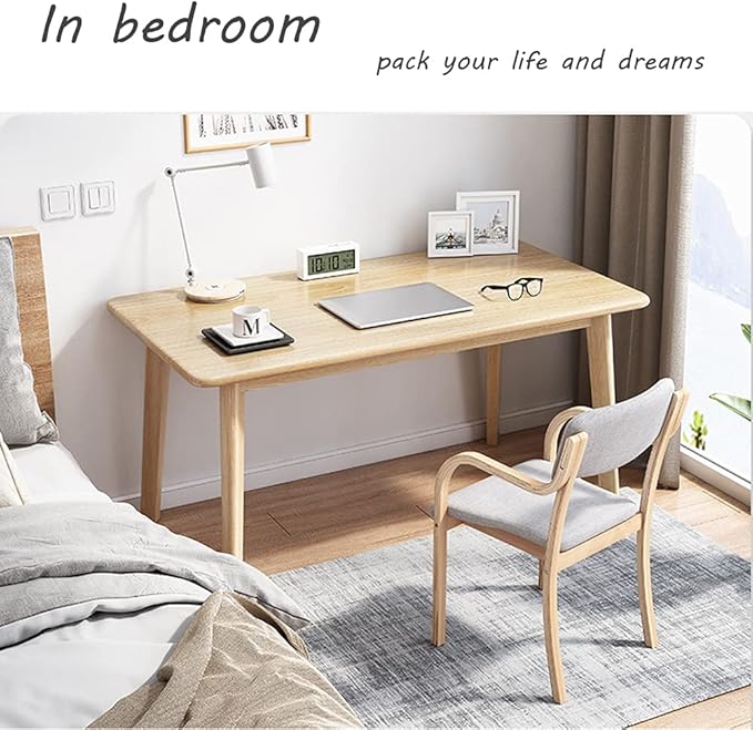 IOTXY Simple Wooden Writing Desk - Modern Minimalist Style PC Laptop Computer Workbench with Solid Wood Legs, 47" W Home Office Work Table for TV Stand Music Video Live Broadcast Workstation, Oak