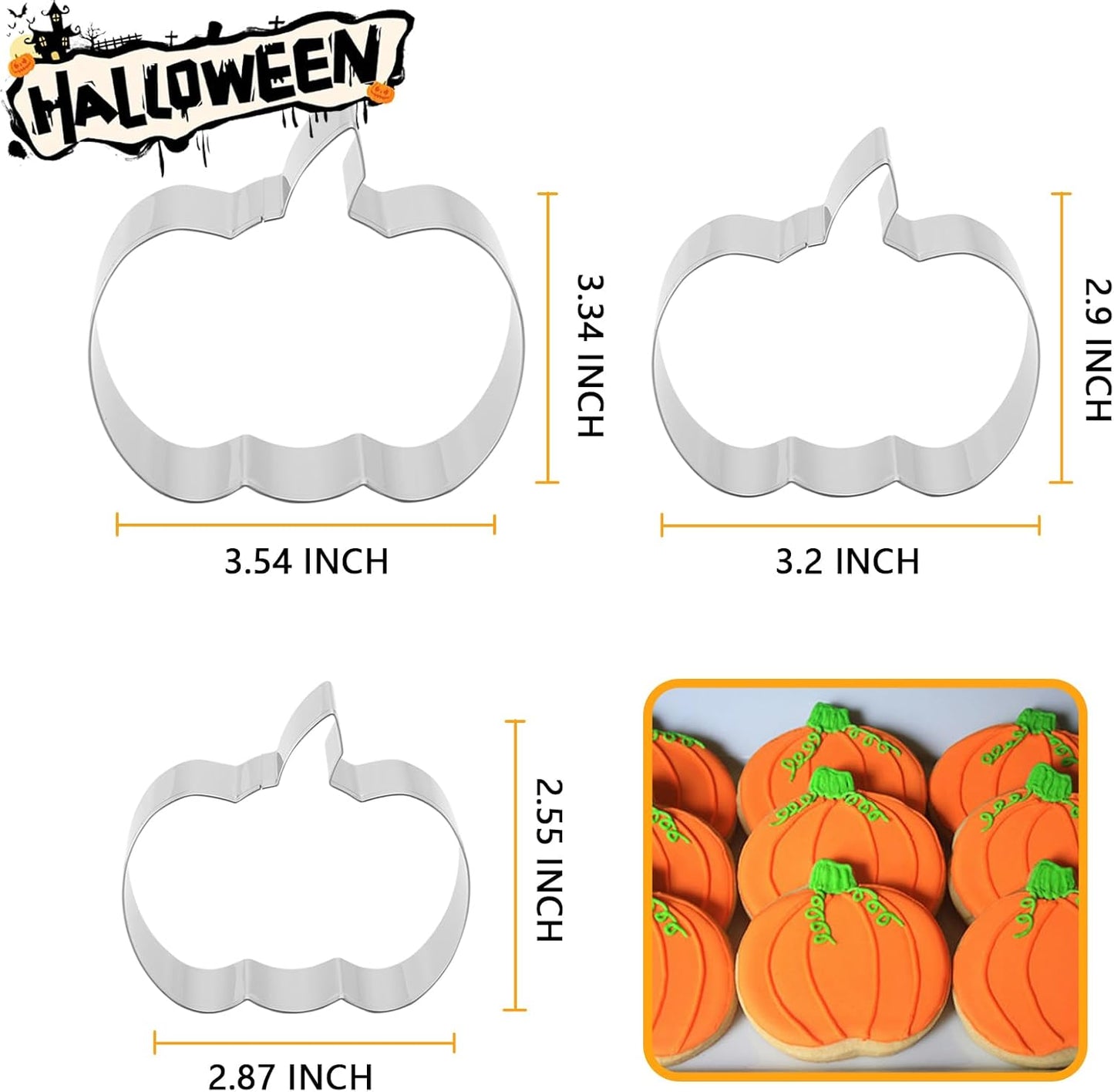 Pumpkin Cookie Cutters Set，3.54", 3.2", 2.87"- 3Pcs Halloween Thanksgiving Fruit Cookie Cutters for Holiday Party Decoration,0.98" Height