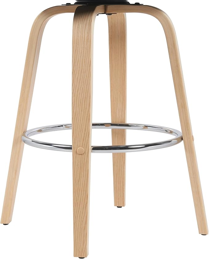 Shelly Modern Bar Height Swivel Stool in Patterned Oak Finish with White Faux Leather Upholstered Seat Set of 4