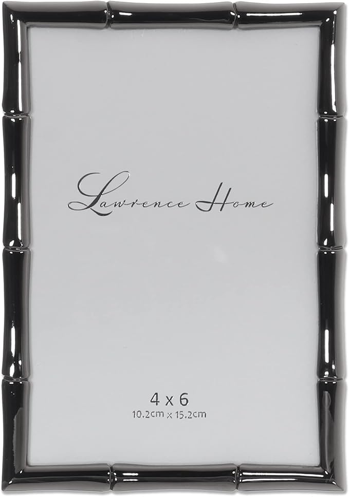 Lawrence Frames 4x6 Black Polished Metal Picture Frame with Bamboo Design