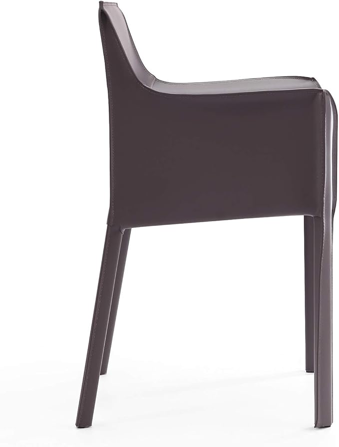 Manhattan Comfort Paris Modern Saddle Leather Dining Chairs, Metal Frame, Comfortable Padded Seat, Fully Assembled Armchair Accent Furniture, Set of 6, Grey