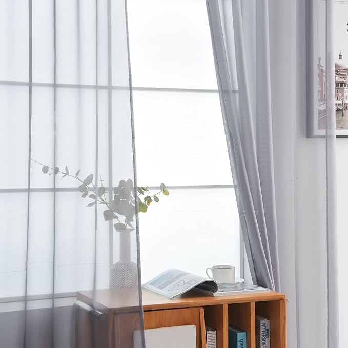 SpaceDresser Grey Sheer Curtains 4 Panels Rod Pocket Semi-Sheer Curtain 45 - Image 4
