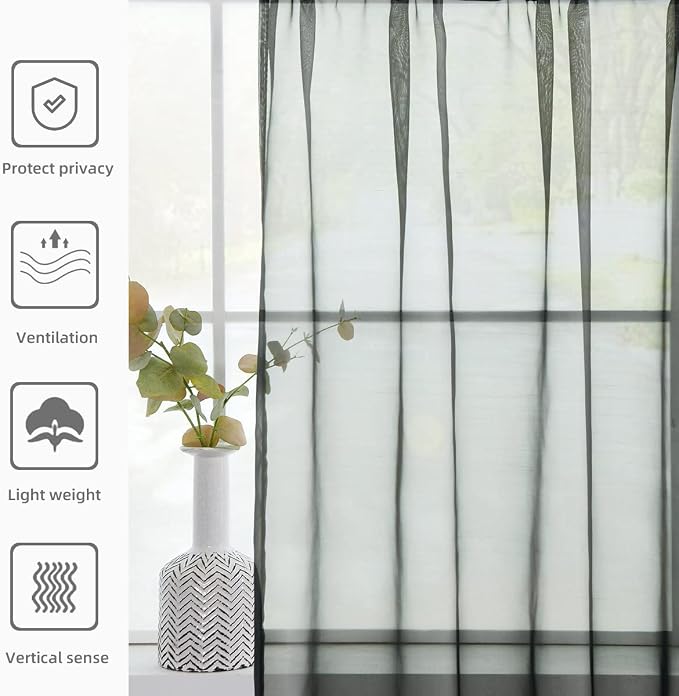 youleyar Solid Sheer Rod Pocket Curtain Voile Draperies 2 Panels White Beige - Image 5