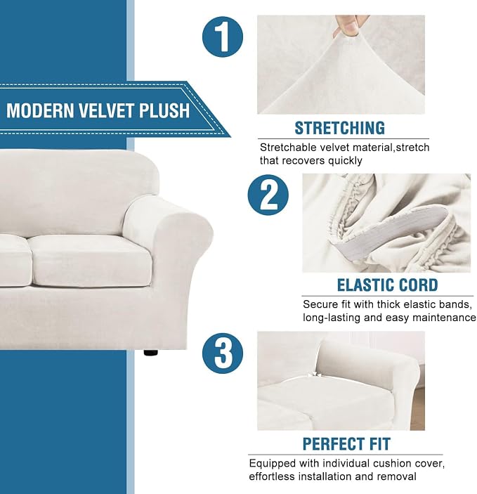 H.VERSAILTEX Rich Velvet Stretch 2 Piece Chair Cover Chair Slipcover Sofa Cover - Image 3