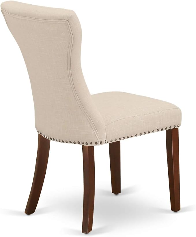 East West Furniture MLGA5-MAH-32 5 Piece Modern Dining Table Set Includes a Rectangle Wooden Table with Butterfly Leaf and 4 Light Beige Linen Fabric Parson Chairs, 36x54 Inch, Mahogany