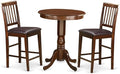 East West Furniture EDVN3-MAH-LC 3 Piece Counter Height Dining Set Contains a Round Dining Room Table with Pedestal and 2 Faux Leather Upholstered Chairs, 30x30 Inch, Mahogany