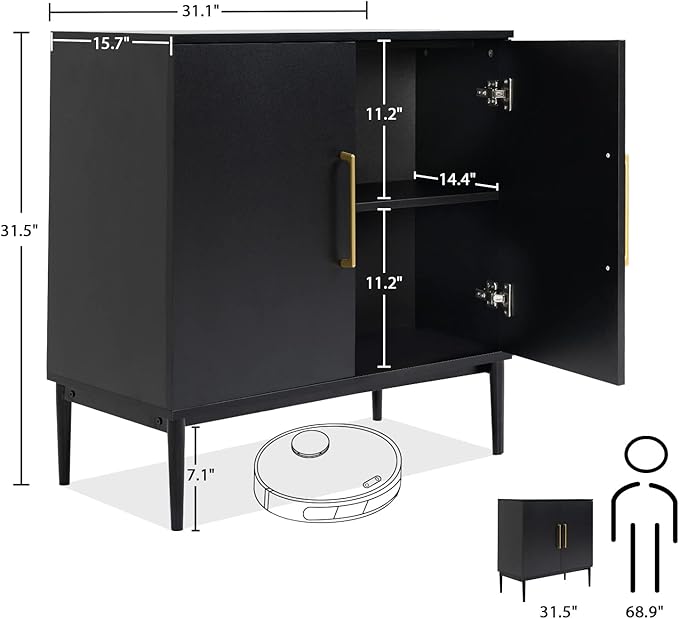 Modern Storage Cabinet, Free Standing Buffet Cabinet, Black Sideboard and Buffet Storage, Wood Accent Furniture for Living Room, Hallway, Entryway, Dining Room, Bedroom (1, Black)