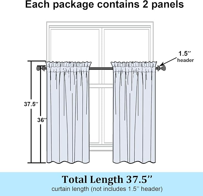 Simplebrand Semi Sheer Gold Curtains 36 Inch Length 2 Panels, Geometric - Image 2