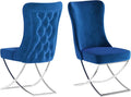 Ottomanson Royal Dining Chairs Set of 8 – Upholstered Tufted Microfiber, Assembled, Silver Metal Legs, Beech Wood Frame, 350 lb Capacity, Blue