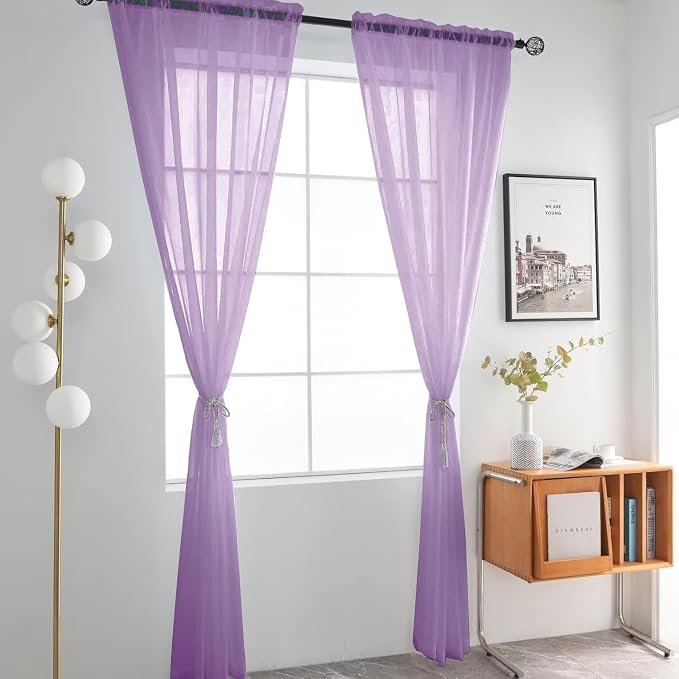SpaceDresser Lavender Sheer Curtains 4 Panels Rod Pocket Semi-Sheer Curtain 45 - Image 3