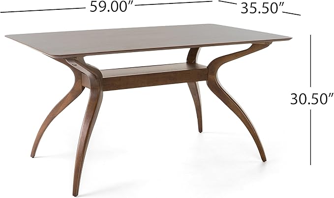 Christopher Knight Home Idalia Curved Leg Rectangular Dining Set, 5-Pcs Set, Natural Walnut / Dark Grey
