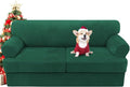 H.VERSAILTEX Sofa Cover 3 Piece T Cushion Sofa Slipcovers Thick Velvet Couch Cover Stretch T Cushion Sofa Covers for 2 Cushion Couch with 2 Individual T Cushion Covers, Vintage Green