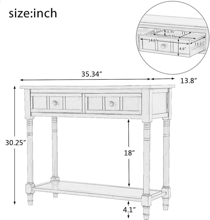 Bellemave Console Table with Drawers, Retro Entryway Table with 2 Drawers and Open Storage Shelf, Narrow Long Sofa Table, Behind Couch Table for Living Room, Foyer and Hallway,Navy