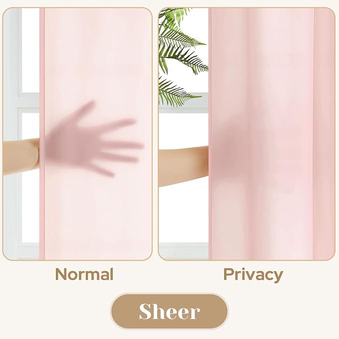 HOMEIDEAS Non-See-Through Blush Pink Privacy Sheer Curtains, 52 X 72 Inches - Image 3