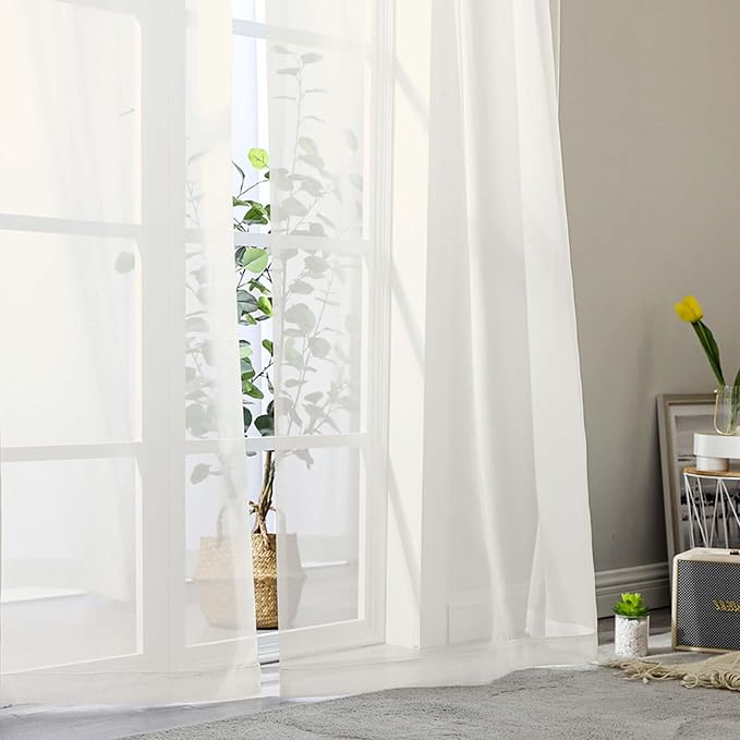 Ivory Sheer Curtain for Bedroom Living Room 72 Inches Long 2 Panels Set - Image 8