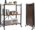BAOYOUNI 3-Tier Vintage Industrial Bookshelf - No Assembly Folding Storage Shelf with Woodgrain Finish | Collapsible Metal Bookcase for Living Room, Office & Bedroom