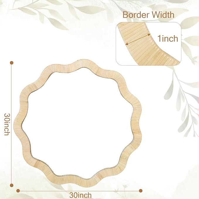 ULIKE Rattan Mirror for Wall, Bathroom 30 Inch Rustic Farmhouse Wall Decor with Handmade Wicker Frame, Boho Woven Mirror for Nursery Bedroom Living Room Entryway