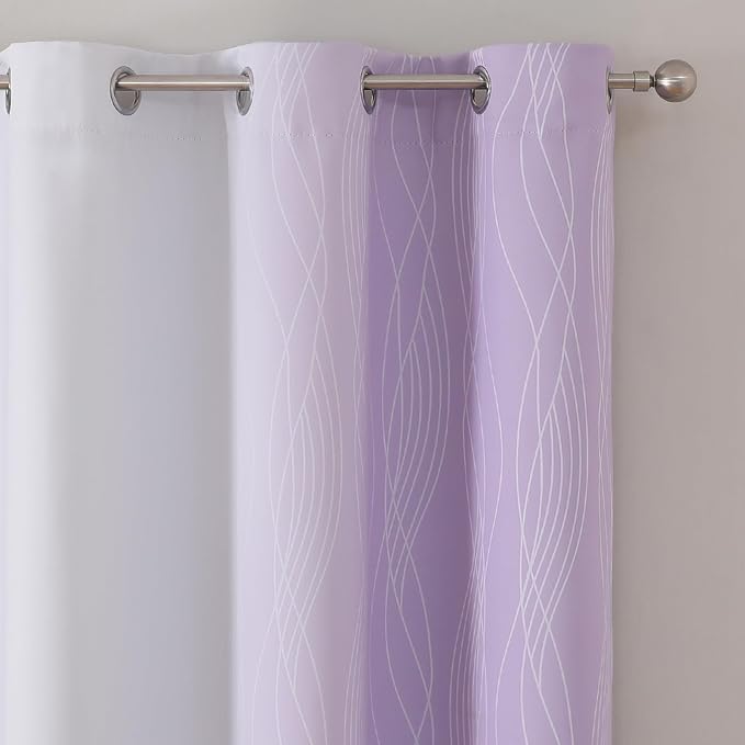Estelar Textiler Lilac and Greyish White Ombre Blackout Curtains 72 Inches - Image 4