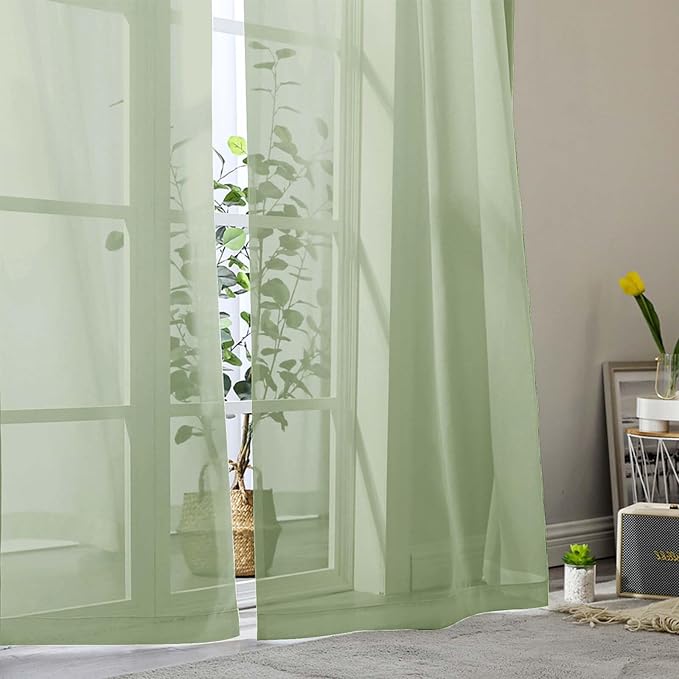 Sheer Light Green Curtains for Bedroom Living Room 90 Inches Long 2 Panels Set - Image 8