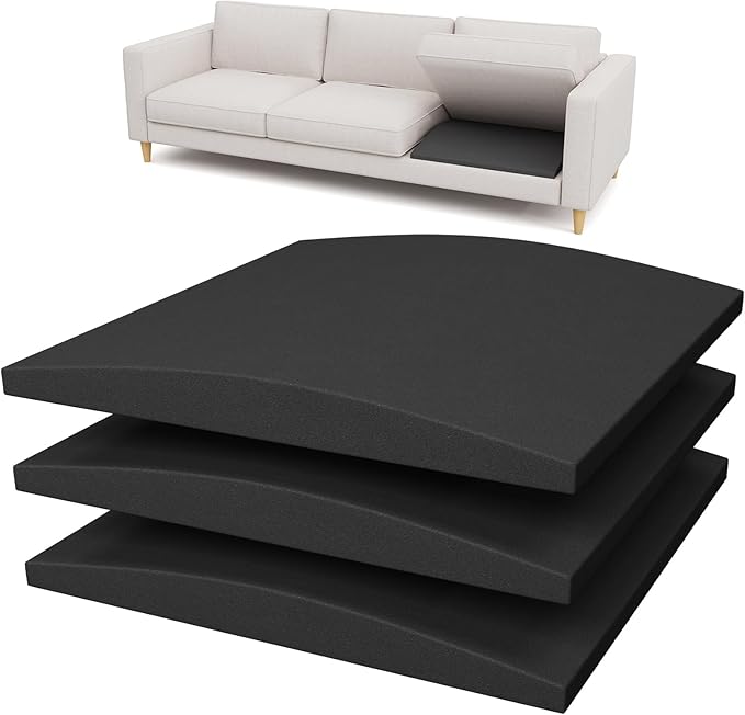 Couch Cushion Support for Sagging Seat, High-Density Curved Foam Sofa Furniture seat Couch Cushions Support Repair, 20"x20" Black Set of 3