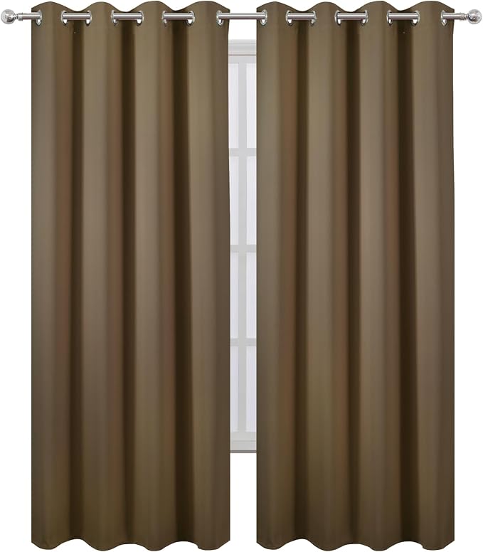 LEMOMO Blackout Curtains 66 x 84 inch/Brown Curtains Set of 2 Panels/Thermal - Image 2