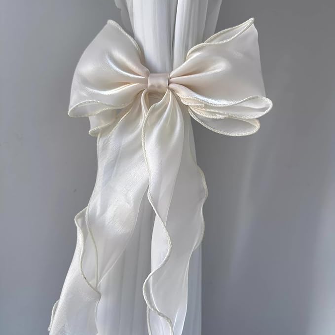 2 Pack French Silky Bow Curtain Tiebacks, Elegant Lace Ribbon - Image 4