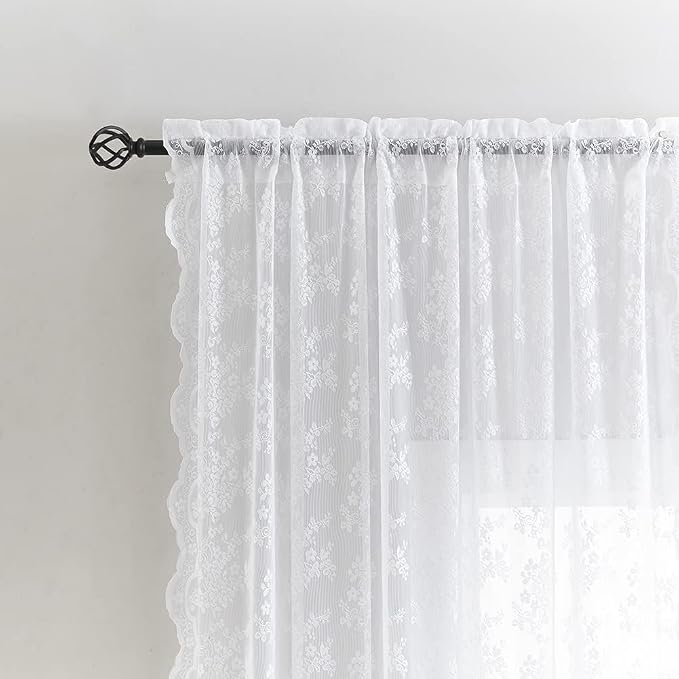 YJ YANJUN Vintage Lace Curtains 102 Inches Long-Victorian Floral Pattern Boho - Image 3
