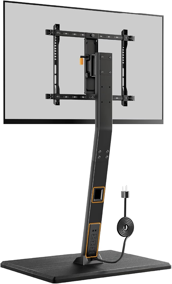 Perlegear Rolling TV Stand with Power Outlet, Tilt and Swivel Mobile TV Cart with Hidden Casters, Fits 30-70 Inch TVs, Height-Adjustable, 88 lbs Load Capacity, Max VESA 400x400mm, PGTVMC20