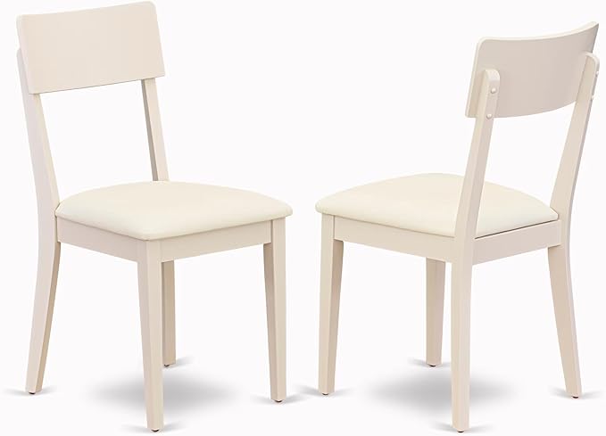 East West Furniture HLAD5-LWH-LC 5 Piece Dinette Set for 4 Includes a Round Dining Table with Pedestal and 4 Faux Leather Dining Room Chairs, 42x42 Inch, Linen White