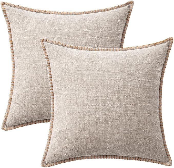 MIULEE Pack of 2 Couch Throw Pillow Covers 18x18 Inch Natural Beige Farmhouse - Image 6