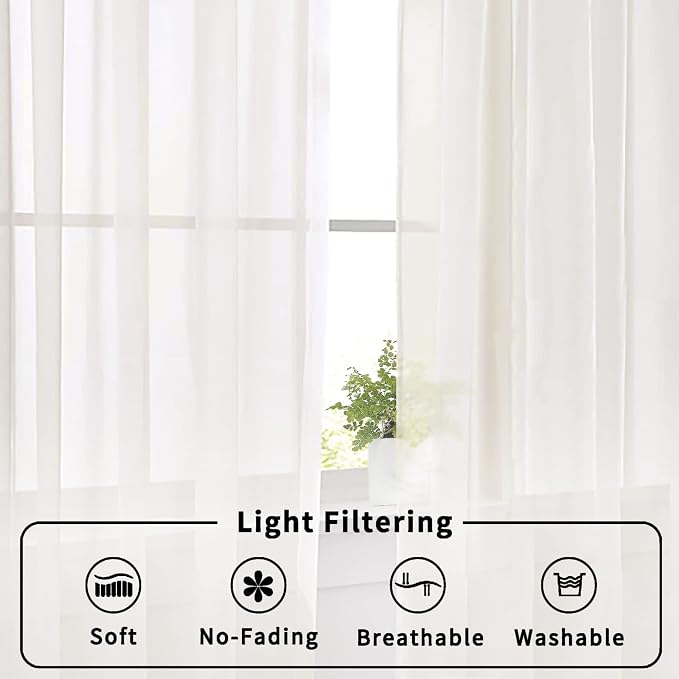 Aiyufeng Sheer Ivory Curtains 120 inches 2 Panels Set Extra Long Sheers - Image 7