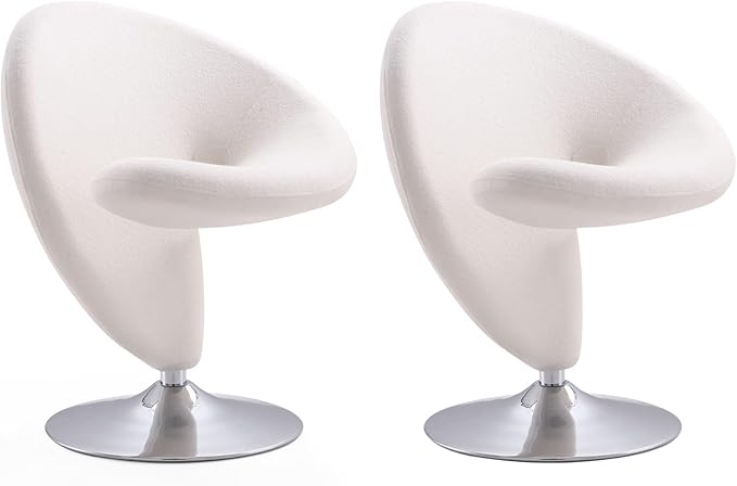 Manhattan Comfort Curl Swivel Accent Chair Set of 2 with 360° Turn, Fully Assembled, Upholstered in Wool Blend, Modern Ergonomic Design with Polished Chrome Base, Living Room & Office, Set of 2, Cream