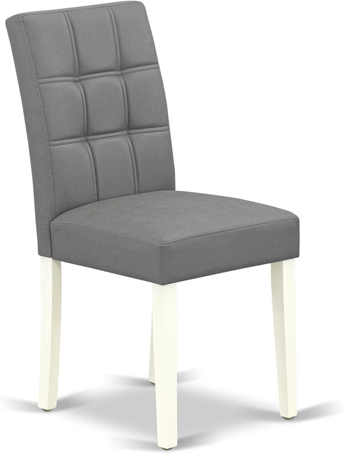 East West Furniture ANAS5-LWH-41 5 Piece Dining Table Set contain A Dinner Table and 4 Platinum Gray Polyester Fabric Kitchen Chairs with Stylish Back- Linen White Finish