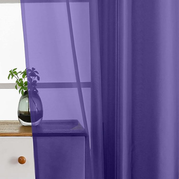 Purple Window Sheer Curtains 45 Inches Length, Voile Short Curtains - Image 5