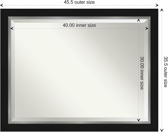 Amanti Art Black Bathroom Mirror for Over Sink, 36x46 Eva Black Silver Rectangle Vanity Mirror, X-Large Modern Contemporary Frame, Hangs Horizonally and Vertically, Bathroom Wall Decor, Beveled Edge