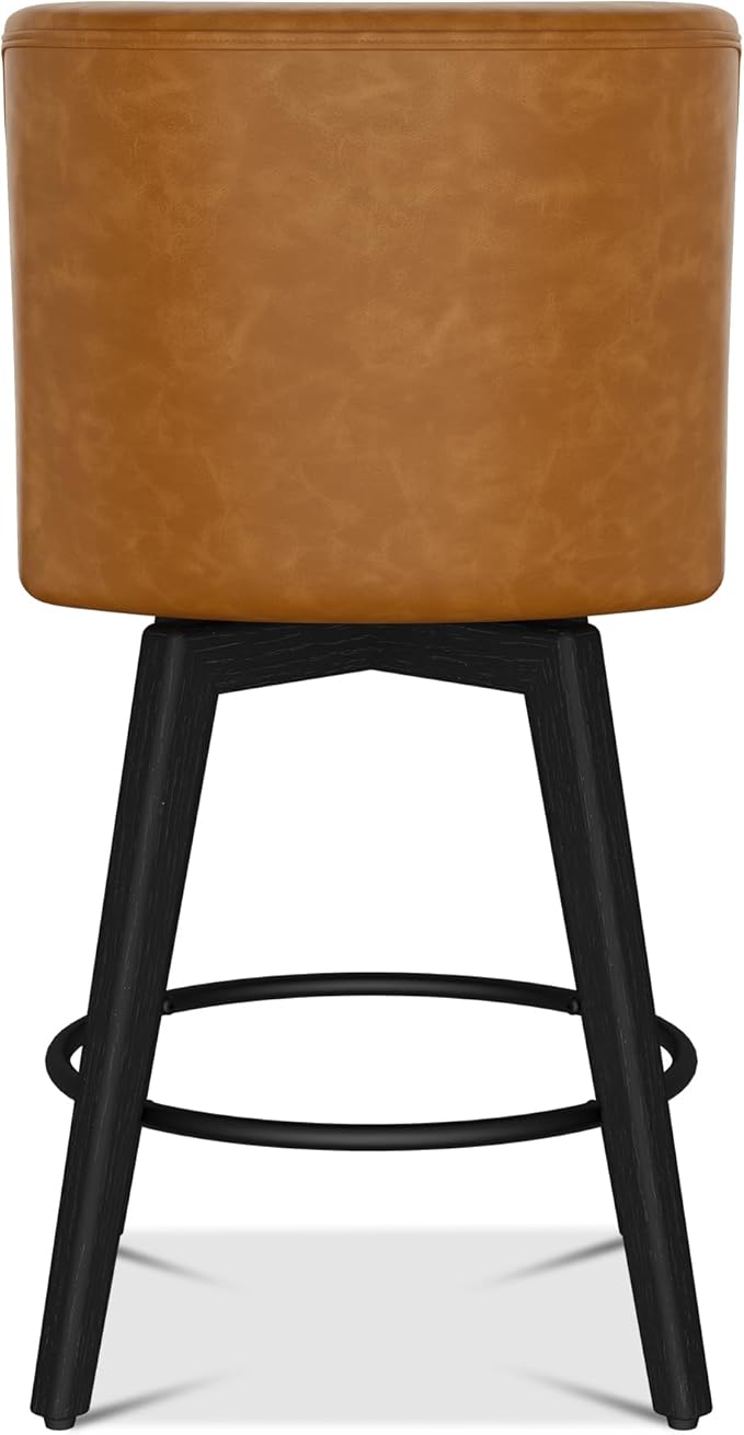 Counter Height Bar Stools Set of 6, Modern Swivel Barstools with Back and Wood Legs, Faux Leather Upholstered Bar Chairs, 26" H Kitchen Counter Stools, Kitchen Island Home Bar, Whisky Brown