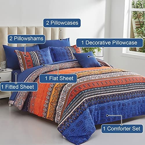 Cottolester Boho Comforter Set King Size, Burnt Orange Fall Bedding - Image 2
