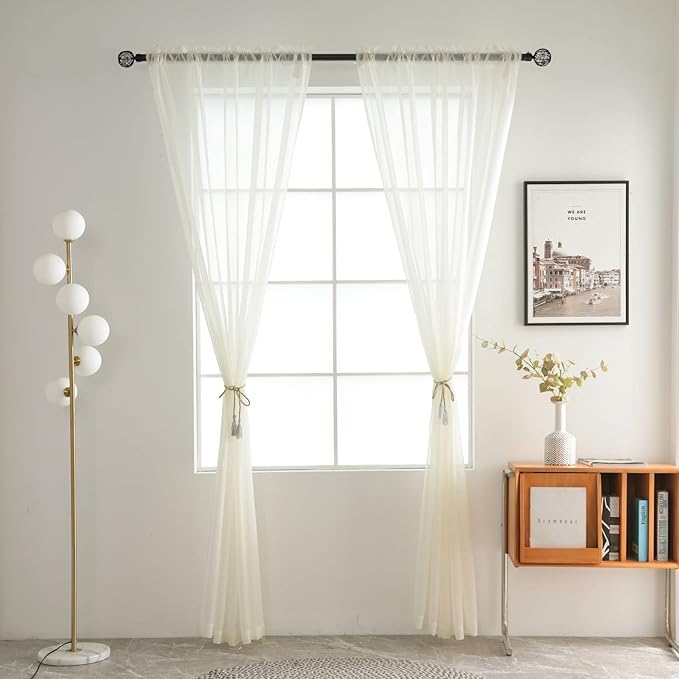 SpaceDresser Sheer Voile Window Treatment Rod Pocket Curtain Panels - Image 2