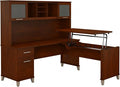 Bush Furniture Somerset 72W 3 Position Sit to Stand L Shaped Desk with Hutch in Hansen Cherry