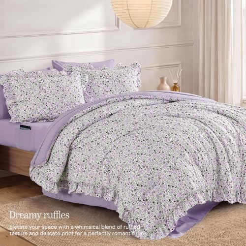 BLOOMHAVEN Queen Comforter Set-7 Pieces Floral Ruffle Bedding Set - Image 2