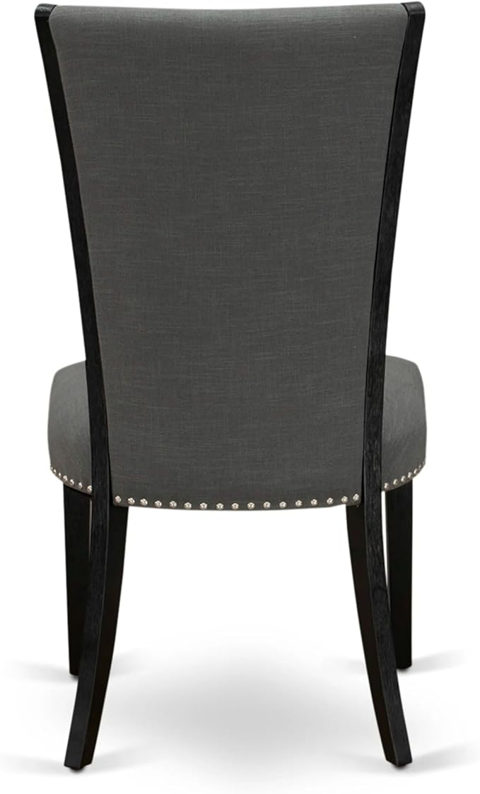 X02VE-206-50 - 5-pc Dining Room Table Set a Rectangular Dining Table and 2 wooden Benches and 2 Dark Gotham Grey Linen Fabric Chairs, 39x120 Inch, Wire Brushed Black