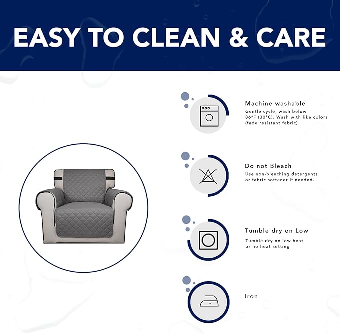 PureFit Reversible Sofa Cover Water Resistant Chair Couch Cover, Machine Washable Furniture Cover with Non-Slip Foam and Adjustable Strap for Dogs, Pets (Chair, Gray/Light Gray)