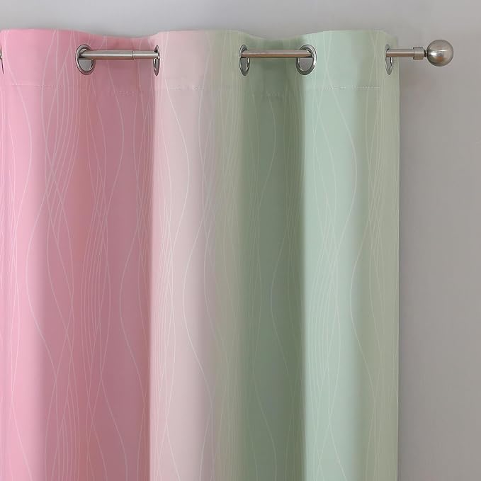 Estelar Textiler Sage Green and Pink Ombre Blackout Curtains 72 Inches Length - Image 4