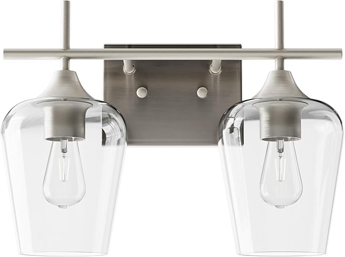 VONLUCE Bathroom Vanity Light, 2 Light Bathroom Light Fixture Over Mirror, Bathroom Wall Lamp with Clear Glass, Modern Brushed Nickel Vanity Lighting fixtures for Bathroom, Bedroom, Hallway